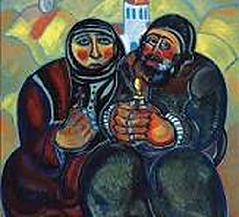 A painting by Zurab Tsereteli in his signature bold, colorful style